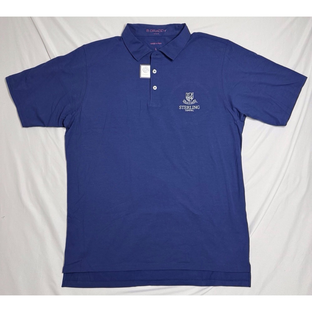 NWT B. Draddy Blue Polo Sterling Capital‎ Golf Shirt USA Mens Large